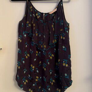 REBECCA TAYLOR | Silk Floral Tank With Layered & Beaded Bib Neckline | Size 10